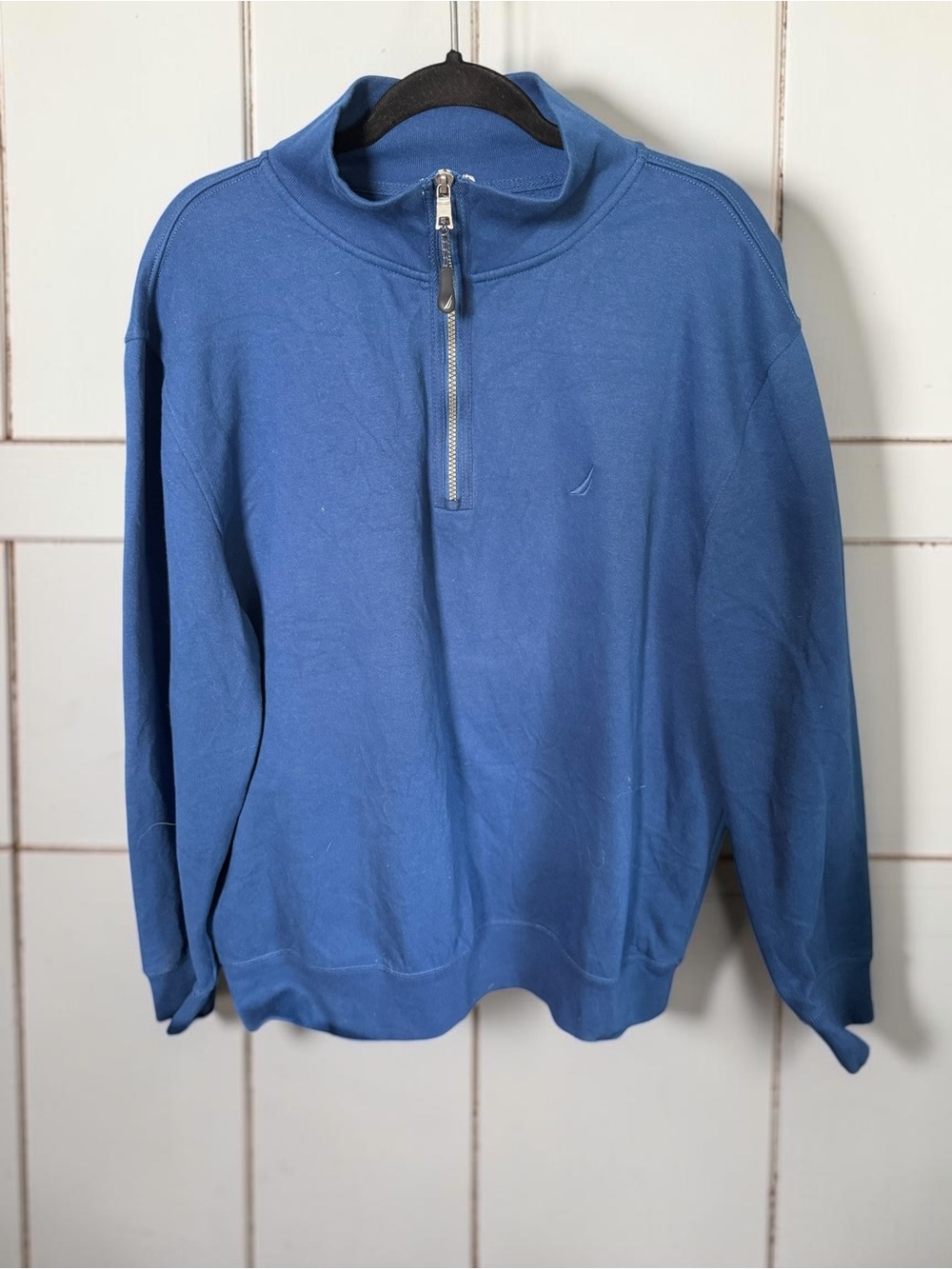 Nautica Quarter Zip Pullover Mens XL Royal Blue Fleece Sweatshirt Mock Neck 1/4